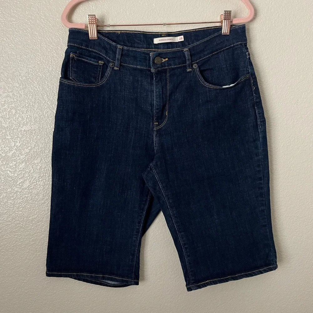 Levis Shorts Womens Size 28 Dark‎ Indigo Bermuda Denim High Rise Stretch Cotton